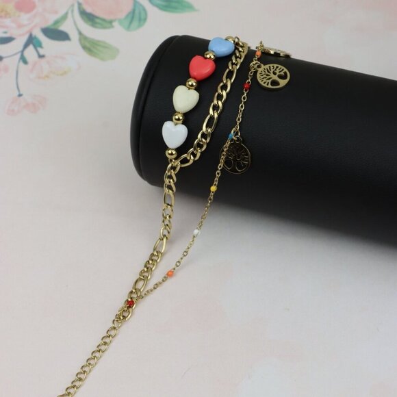 Trendy Yellow Gold Plated Heart & Tree Charm Bracelet for Women, XPBL0652 - Picture 4 of 12